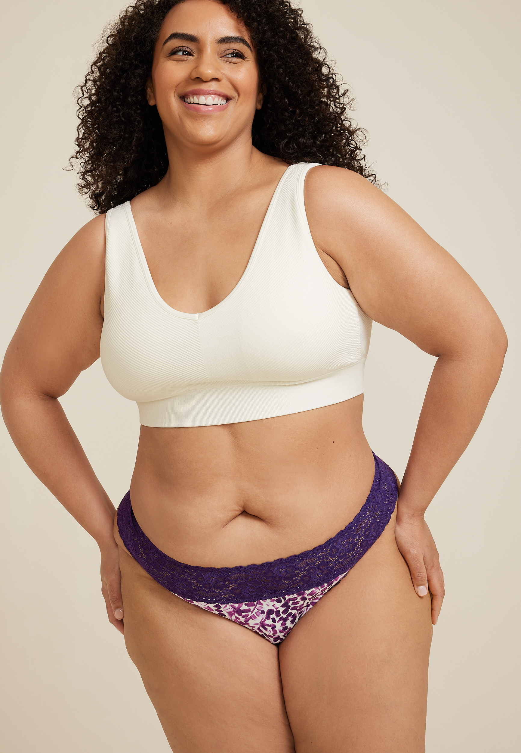 Simply Comfy Wide Lace Trim Cotton Thong Panty, C9723, large