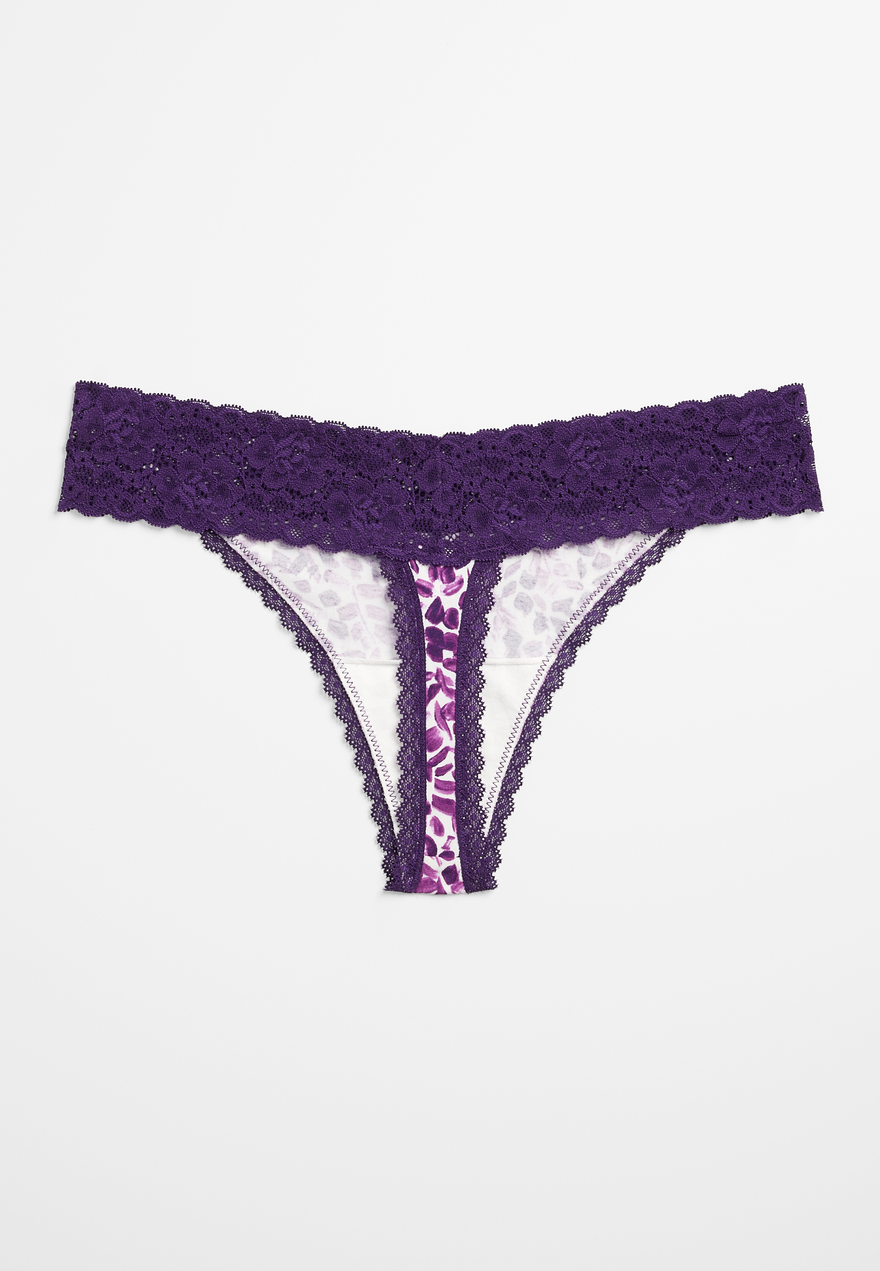 Simply Comfy Wide Lace Trim Cotton Thong Panty, C9723, large