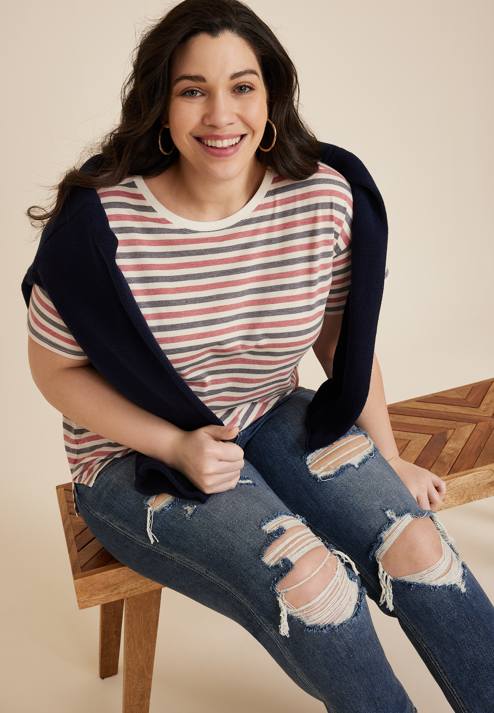 Plus Size 24/7 Dawson Striped Crew Neck Tee, C1524, large