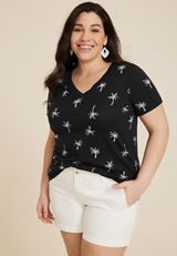Plus Size 24/7 Dawson Palm Tree V Neck Tee, C1756, small