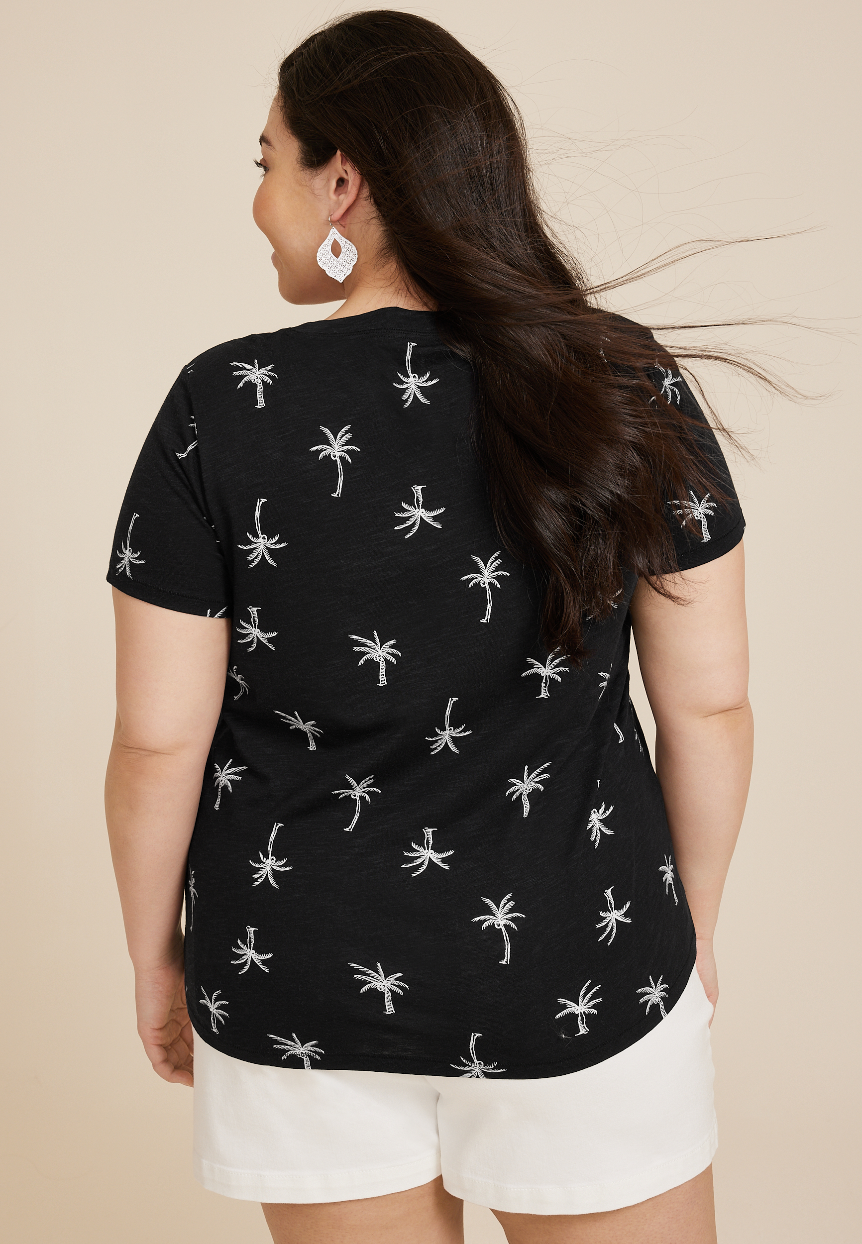 Plus Size 24/7 Dawson Palm Tree V Neck Tee, C1756, large