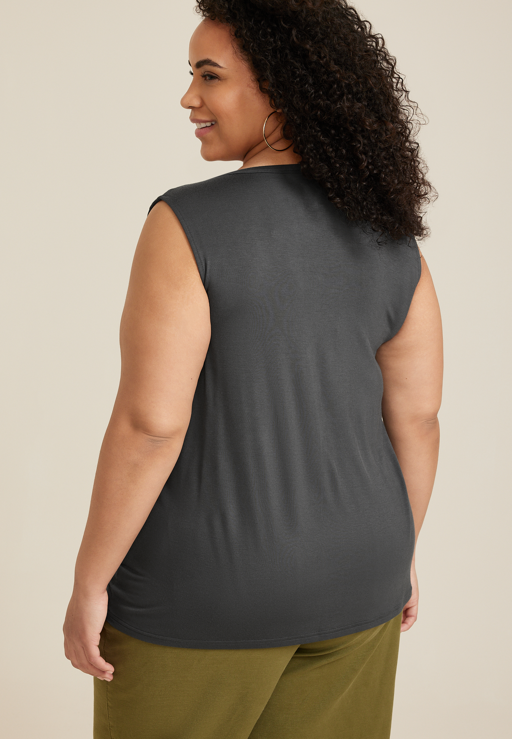 Plus Size 24/7 Smocked Shoulder Tank Top, C4033, large