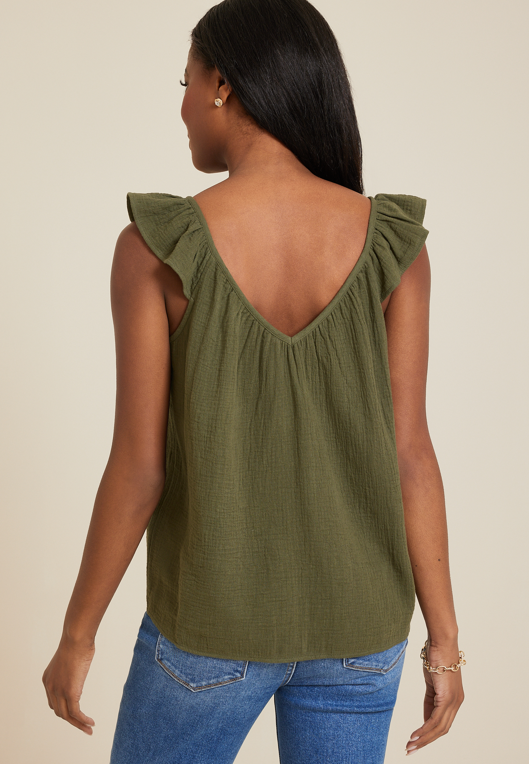 Double Cloth Flutter Strap Tank Top, C6522, large