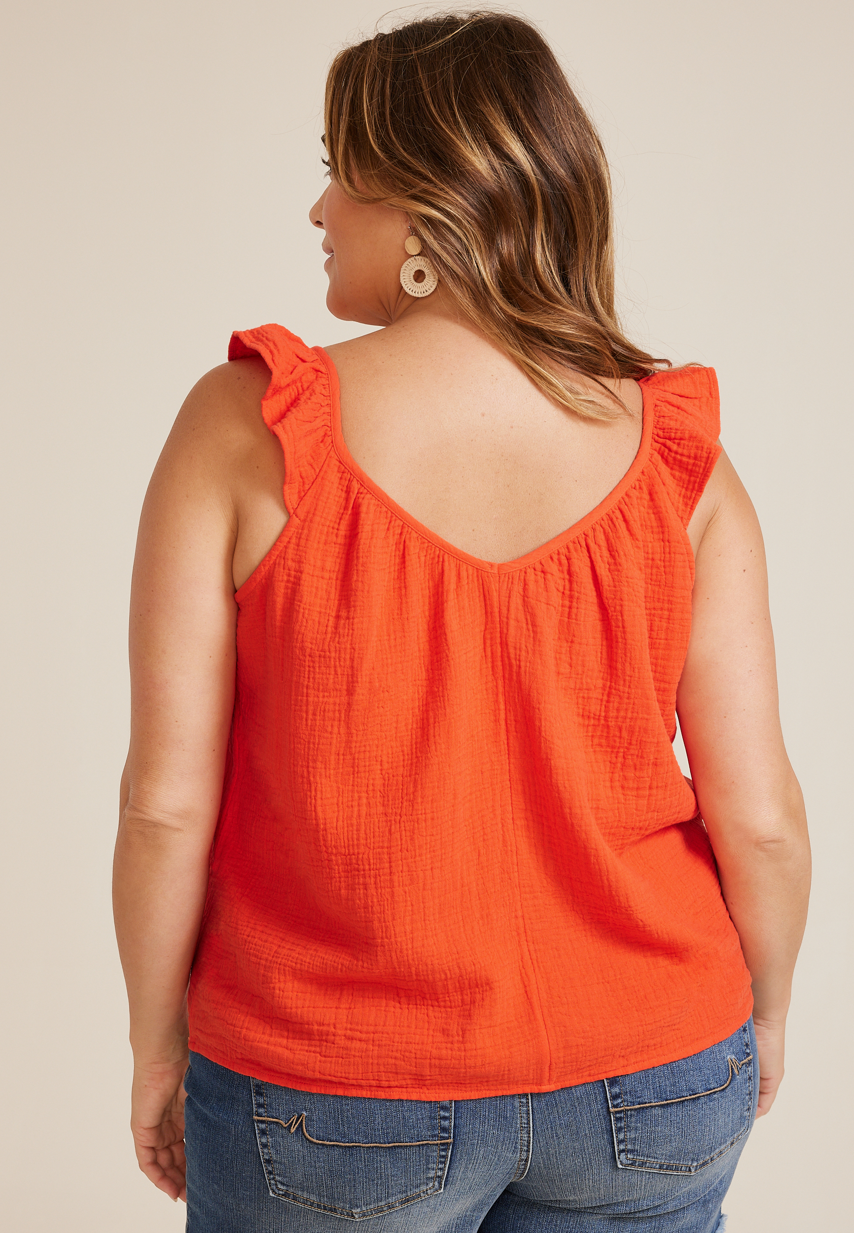 Plus Size Double Cloth Flutter Strap Tank Top, C9707, large