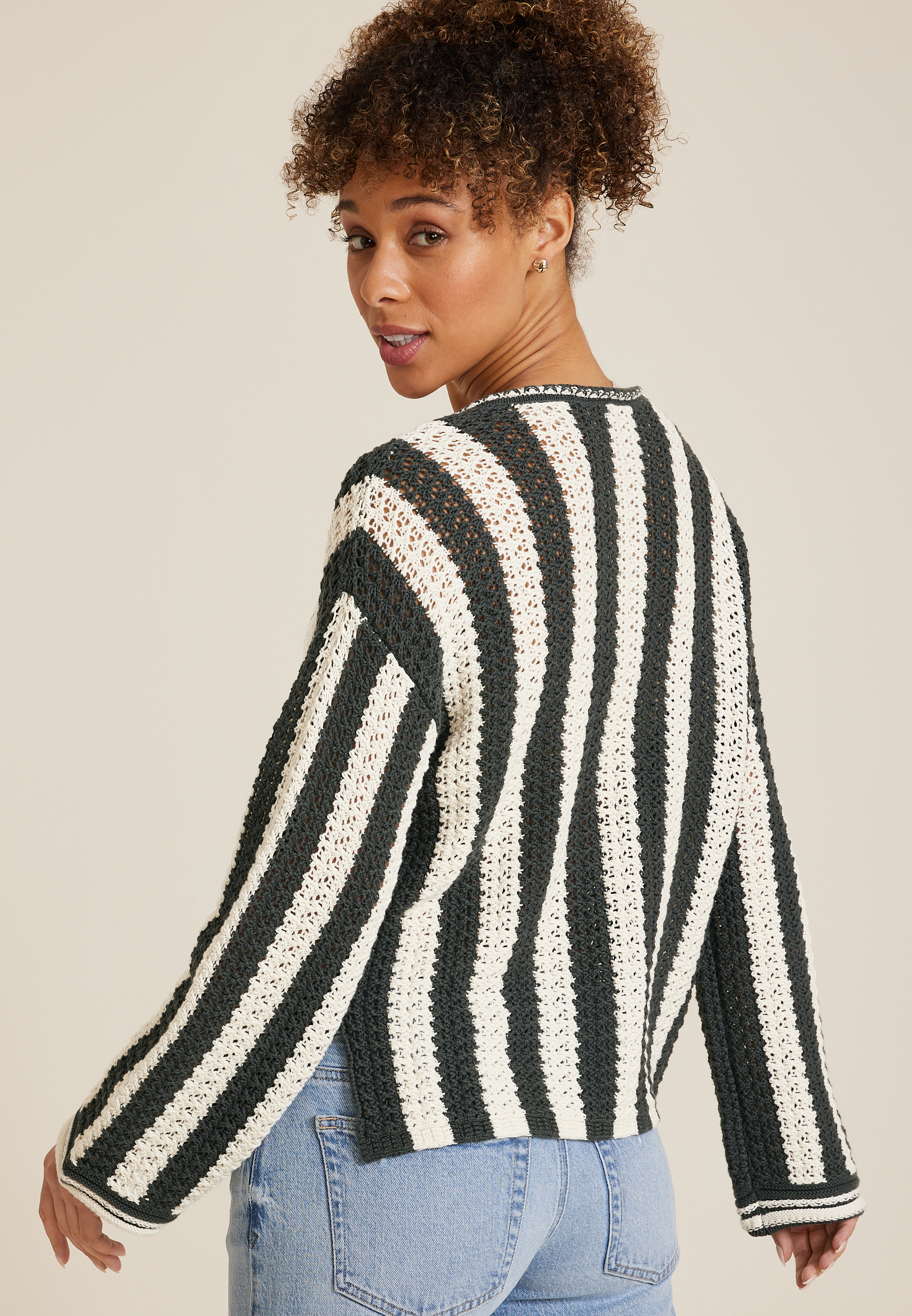 Vertical Stripe V Neck Pullover, C3986, large