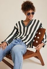 Vertical Stripe V Neck Pullover, C3986, small