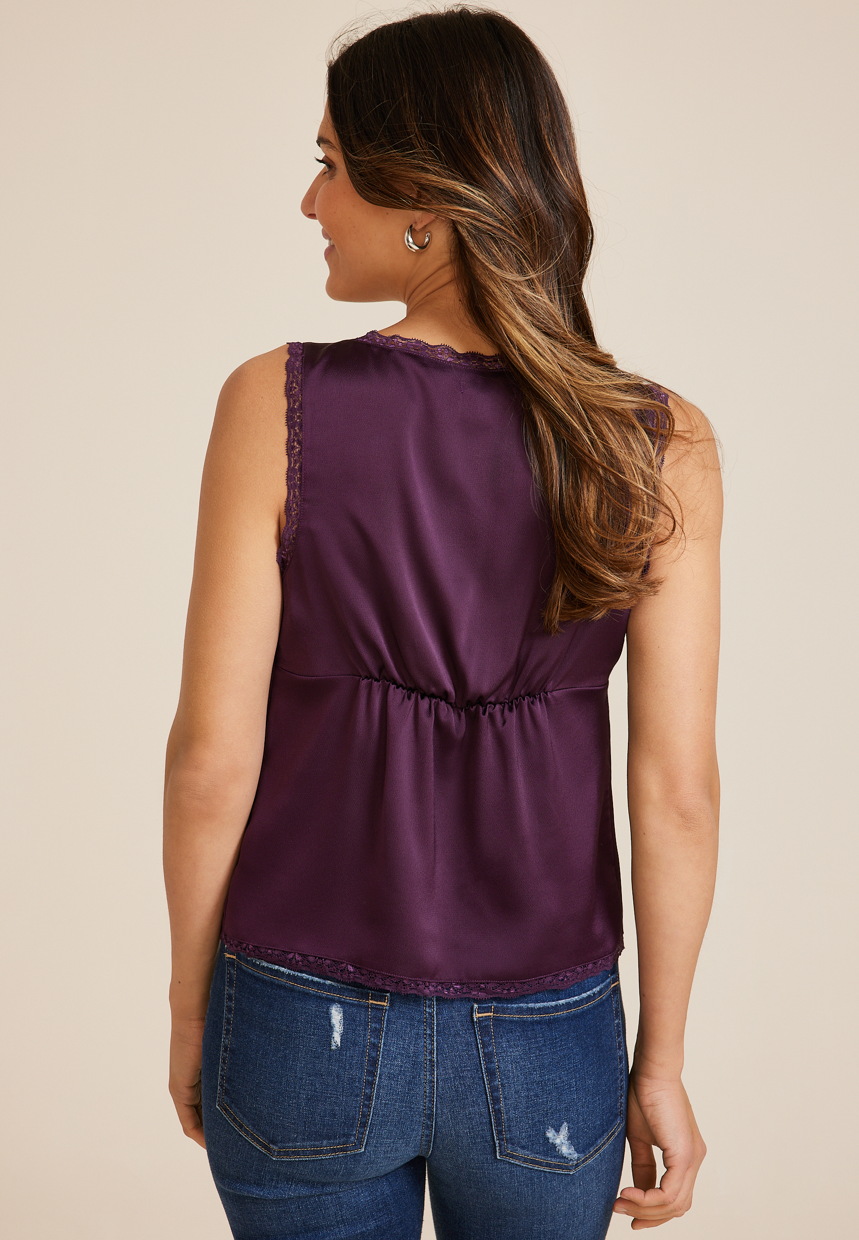 Satin Front Tie Tank Top, C418, large