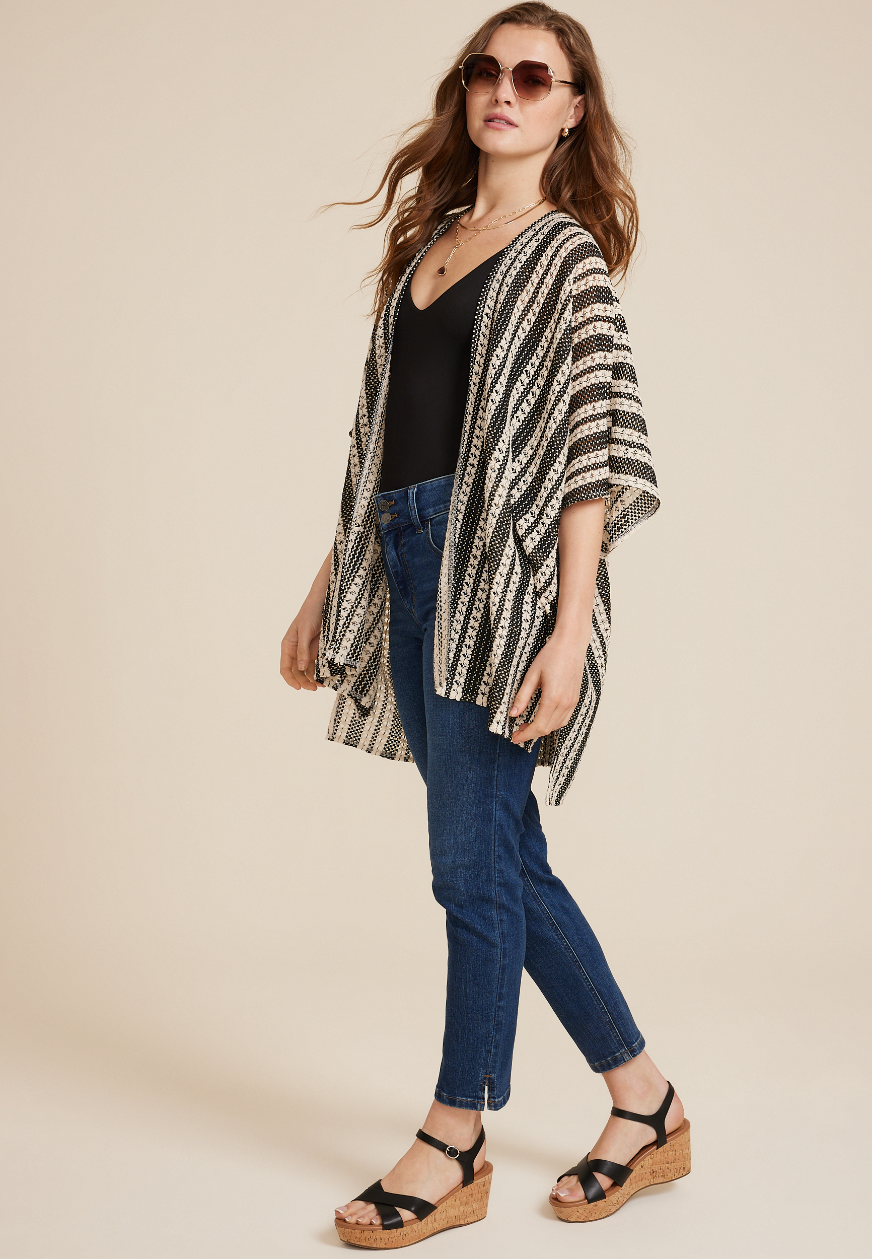 Striped Crochet Kimono, C1756, large