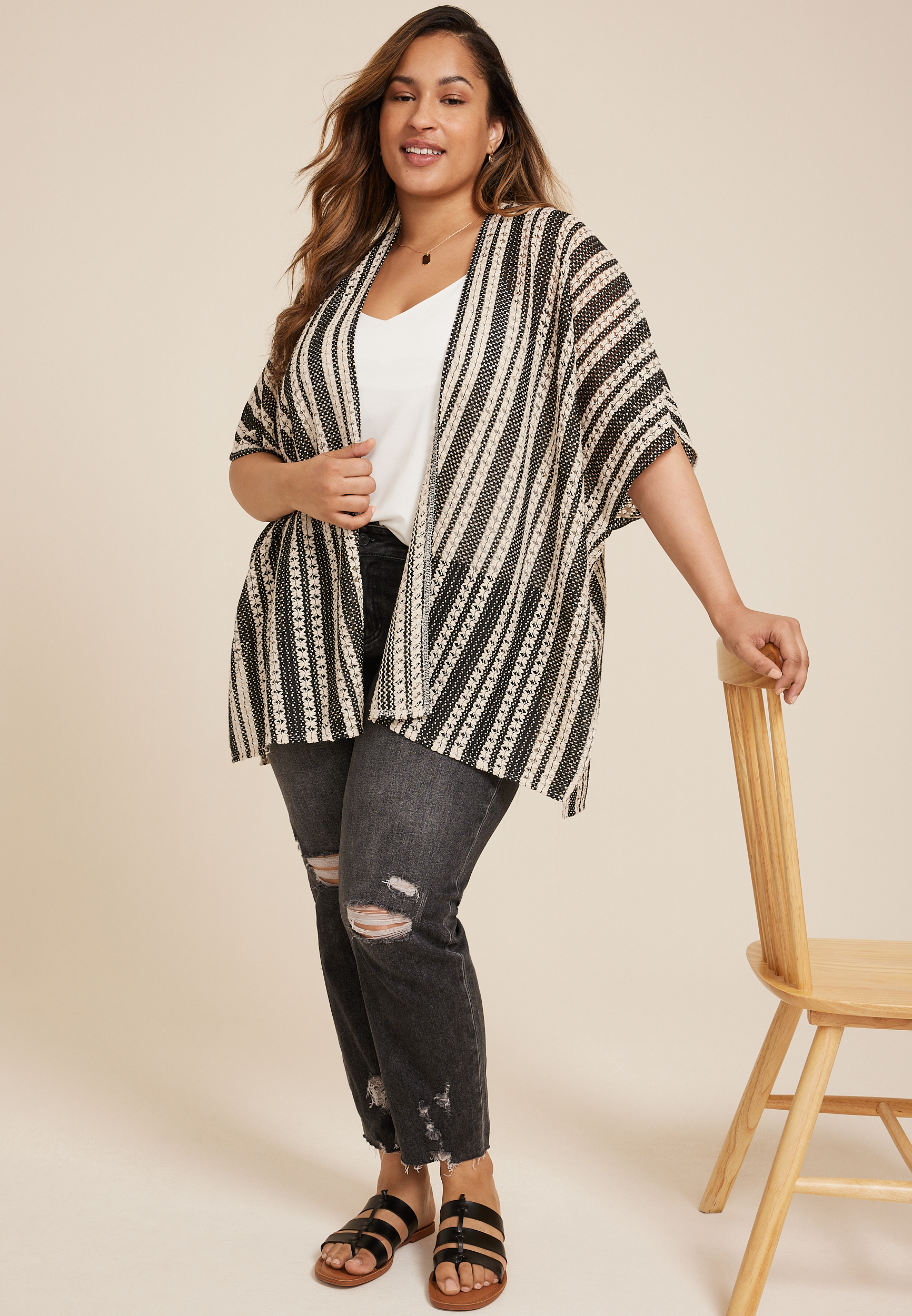 Striped Crochet Kimono, C1756, large