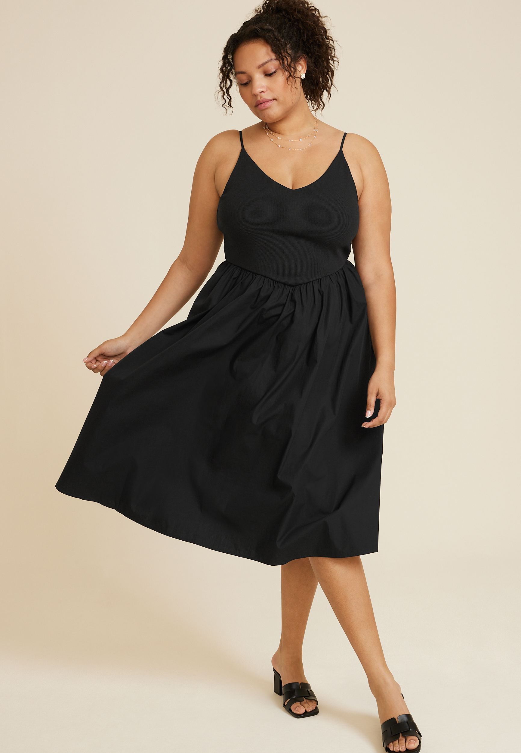 Plus Size Corset Waist Mix Media Midi Dress