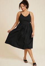 Plus Size Drop Waist Mix Media Midi Dress, BLACK, small