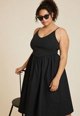 Plus Size Drop Waist Mix Media Midi Dress, BLACK, small