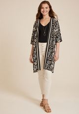 Floral Border Kimono, BLACK COMBO, small