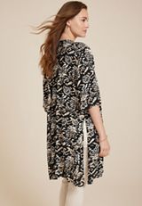 Floral Border Kimono, BLACK COMBO, small