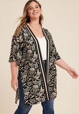 Plus Size Floral Border Kimono, C1756, small