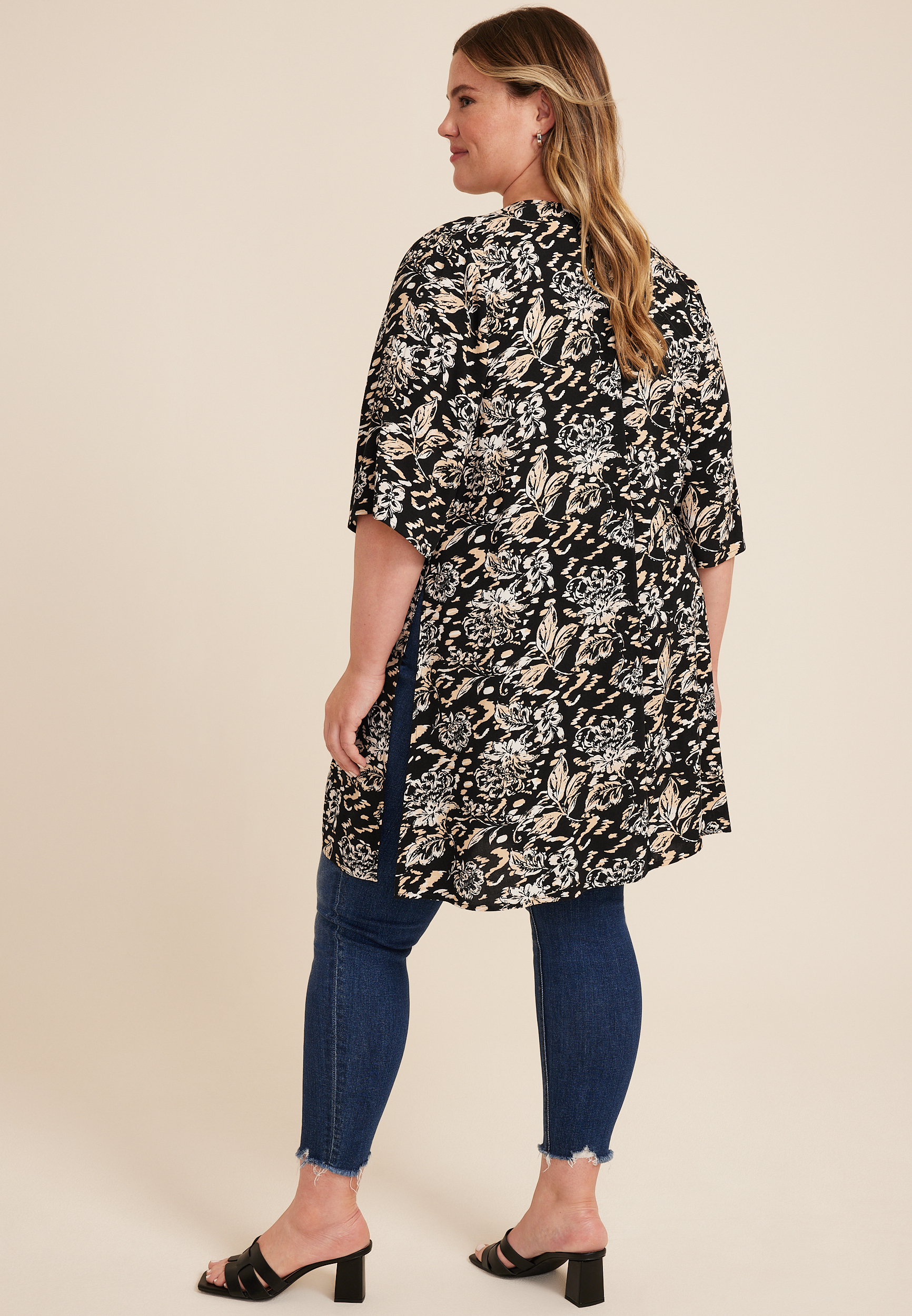Plus Size Floral Border Kimono, C1756, large