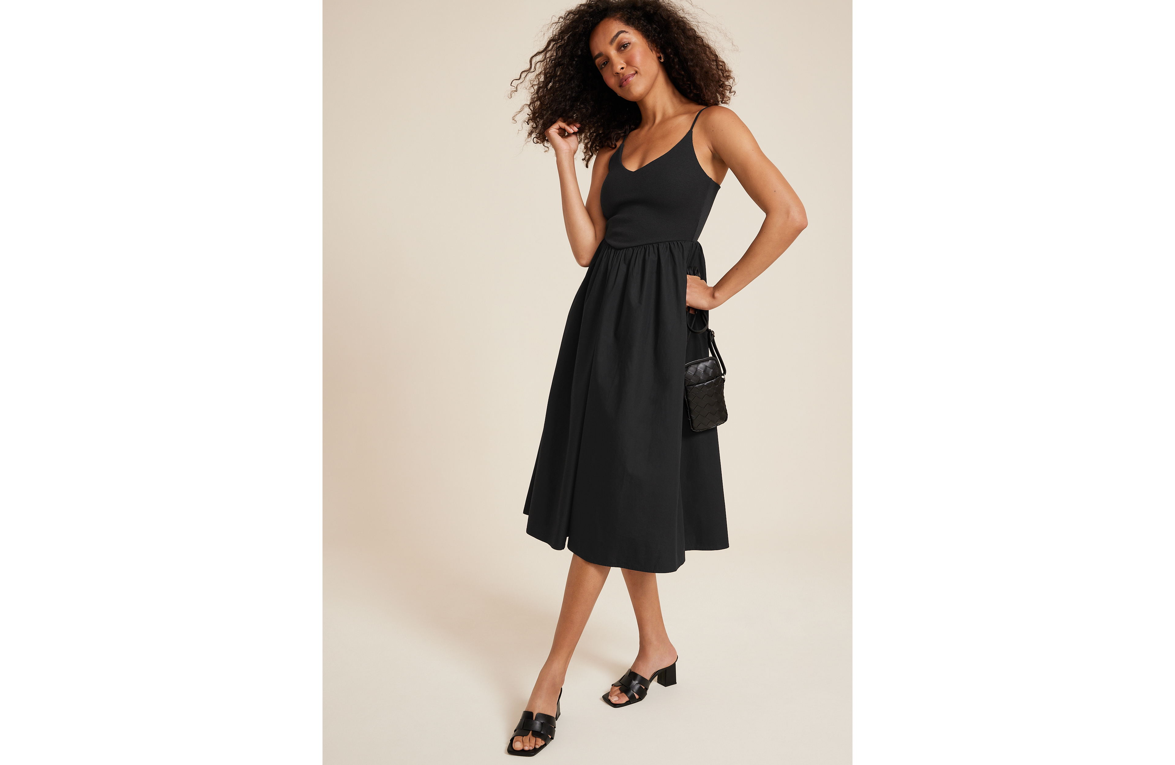 Drop Waist Mix Media Midi Dress