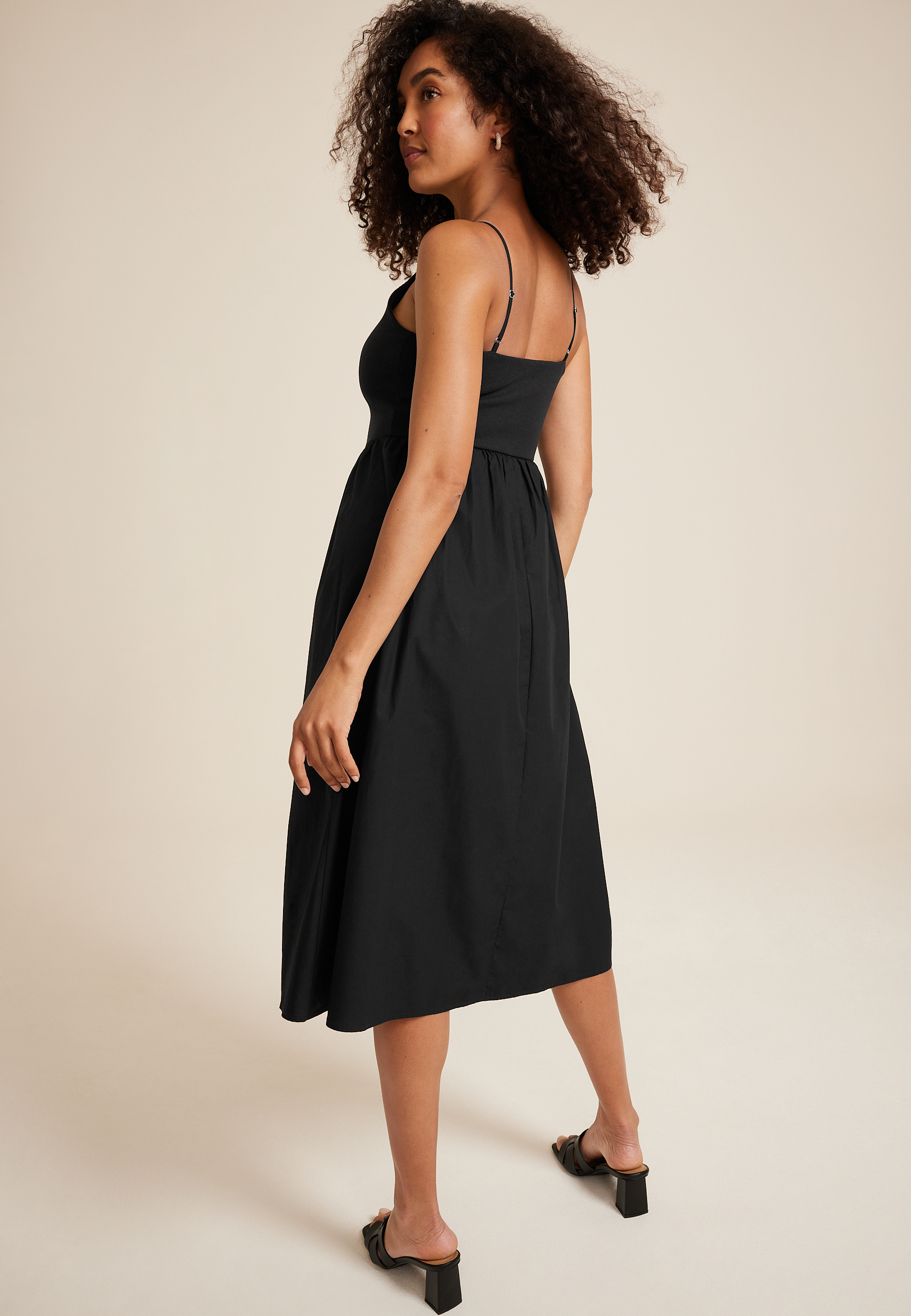 Drop Waist Mix Media Midi Dress