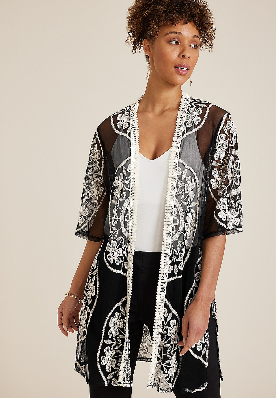 White Lace Embroidered Kimono White Lace Embroidered Kimono
