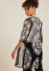 Black And White Mesh Embroidered Kimono, C1756, small
