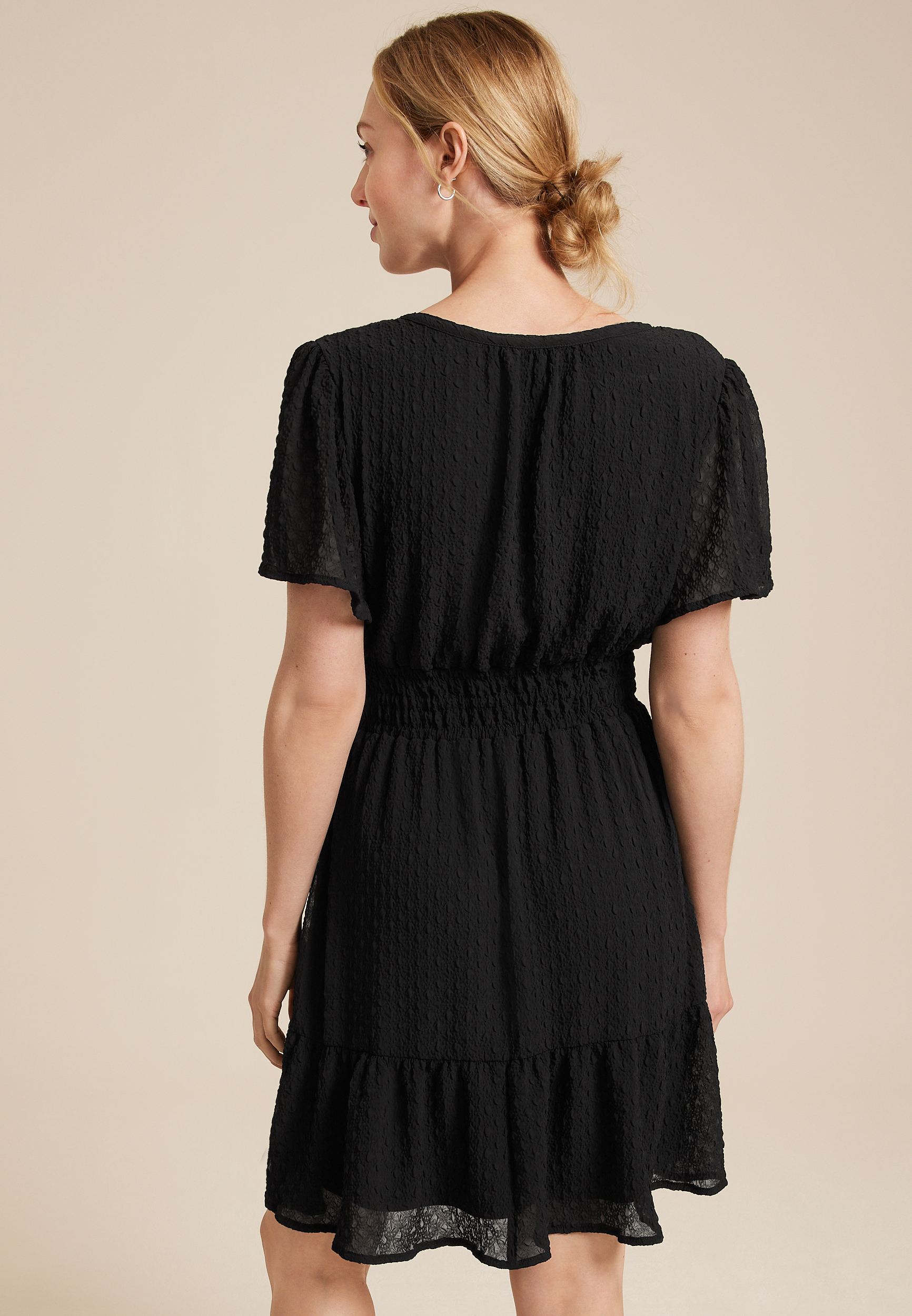 Textured Notch Neck Mini Dress