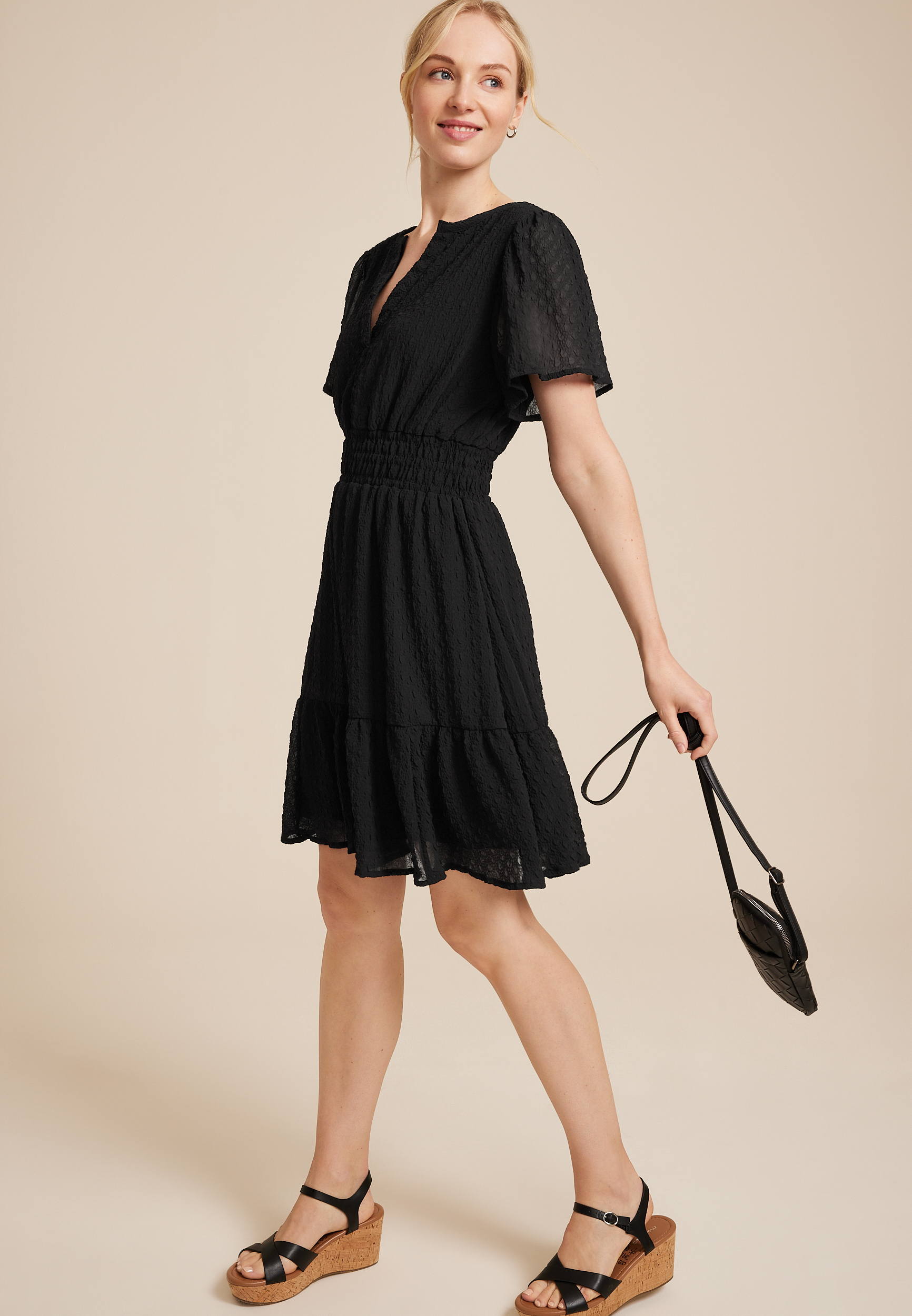 Textured Notch Neck Mini Dress
