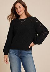 Soft Chenille Pointelle Pattern Sweater, C106, small
