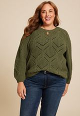 Plus Size Soft Chenille Pointelle Pattern Sweater, C6522, small