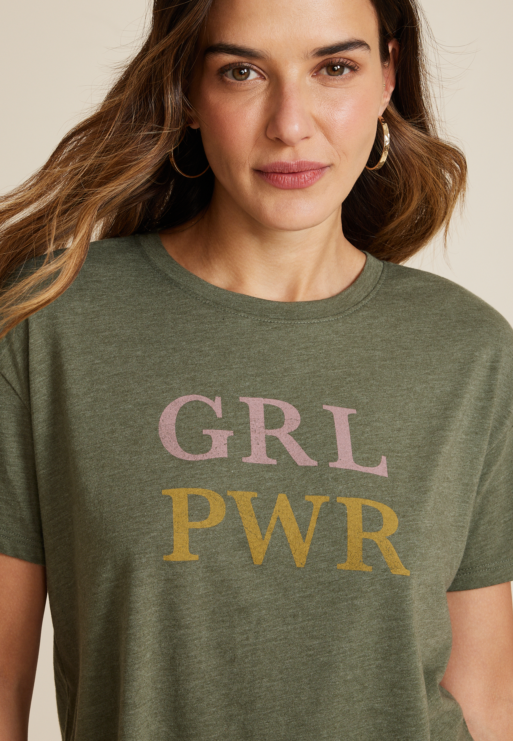 Girl Power Relaxed Fit Graphic Tee, ULTIMATE OLIVE, large