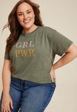 Plus Size Girl Power Relaxed Fit Graphic Tee, ULTIMATE OLIVE, small