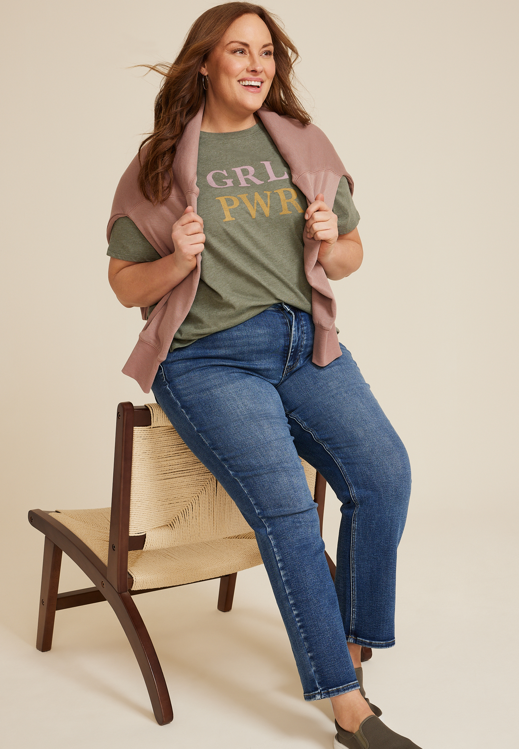 Plus Size Girl Power Relaxed Fit Graphic Tee, ULTIMATE OLIVE, large