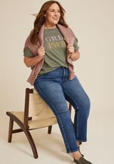 Plus Size Girl Power Relaxed Fit Graphic Tee, ULTIMATE OLIVE, small