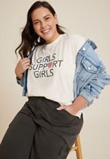 Plus Size Girls Support Girls Relaxed Fit Graphic Tee, C2789, small