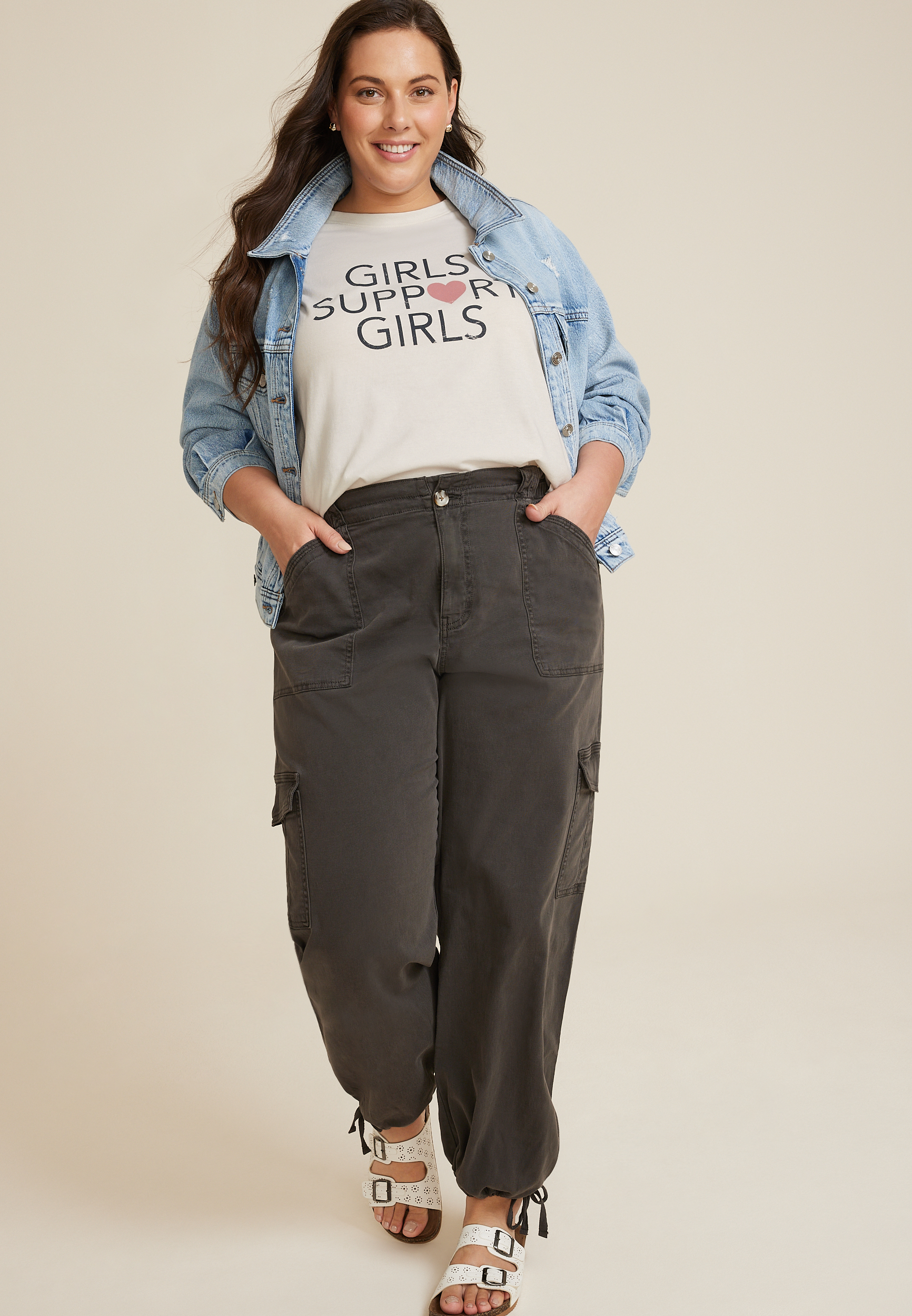 Plus Size Girls Support Girls Relaxed Fit Graphic Tee, C2789, large