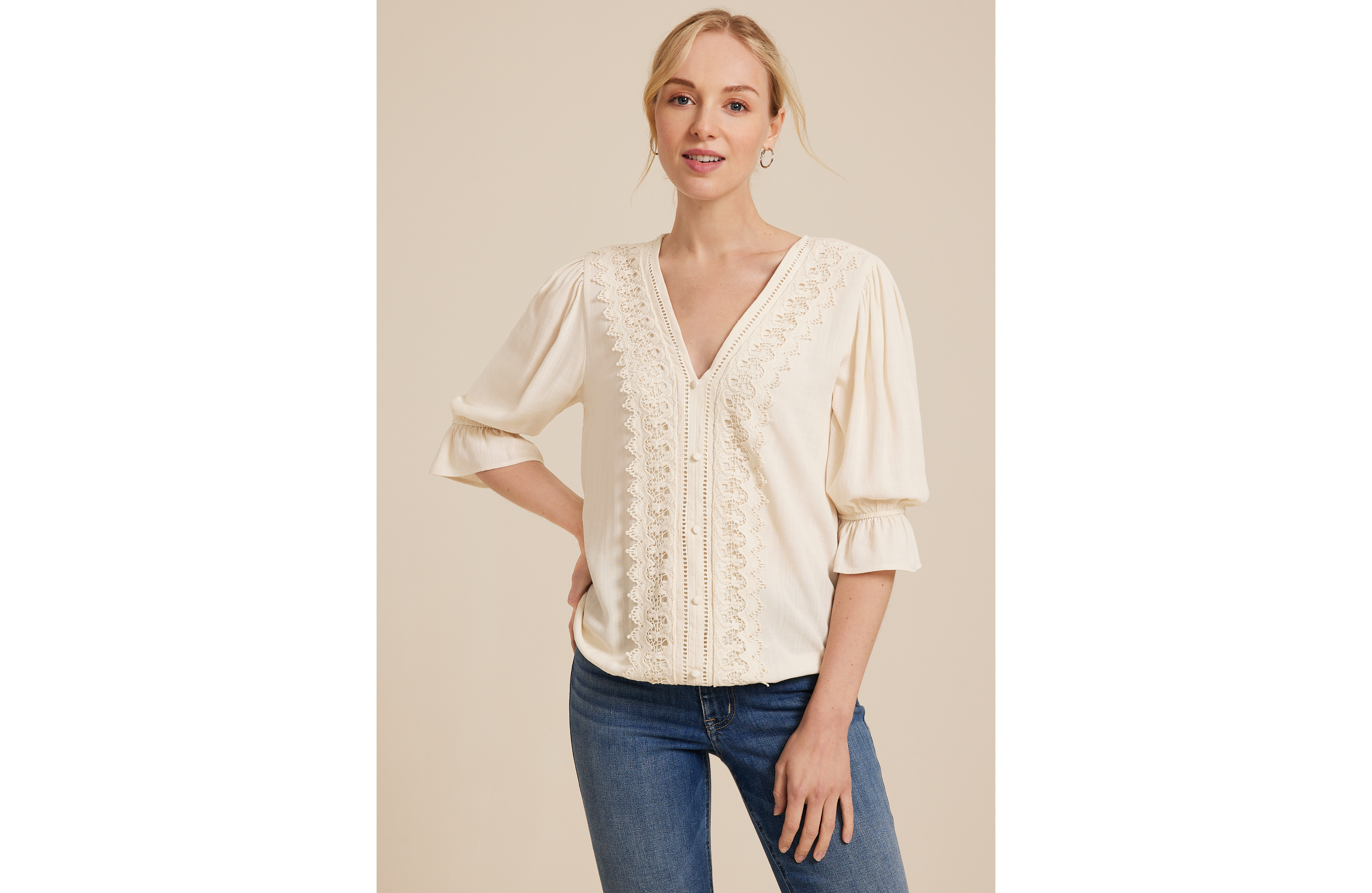 Crochet Lace Bubble Hem Blouse