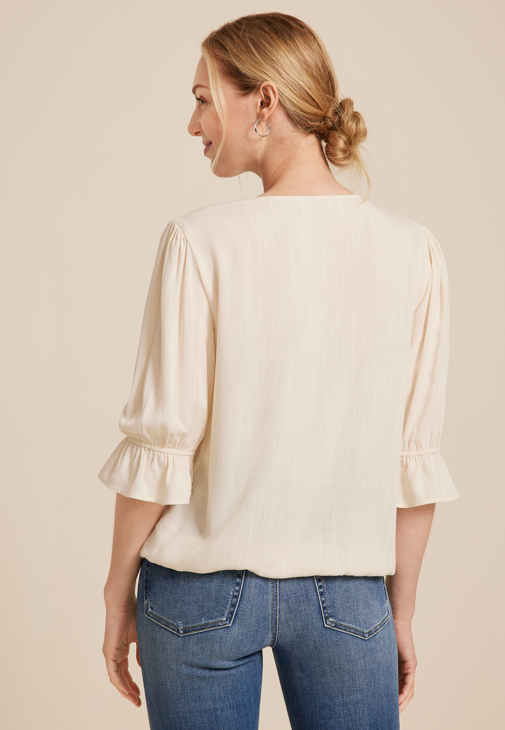 Crochet Lace Bubble Hem Blouse