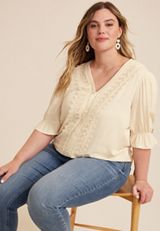Plus Size Crochet Lace Bubble Hem Blouse, C4681, small
