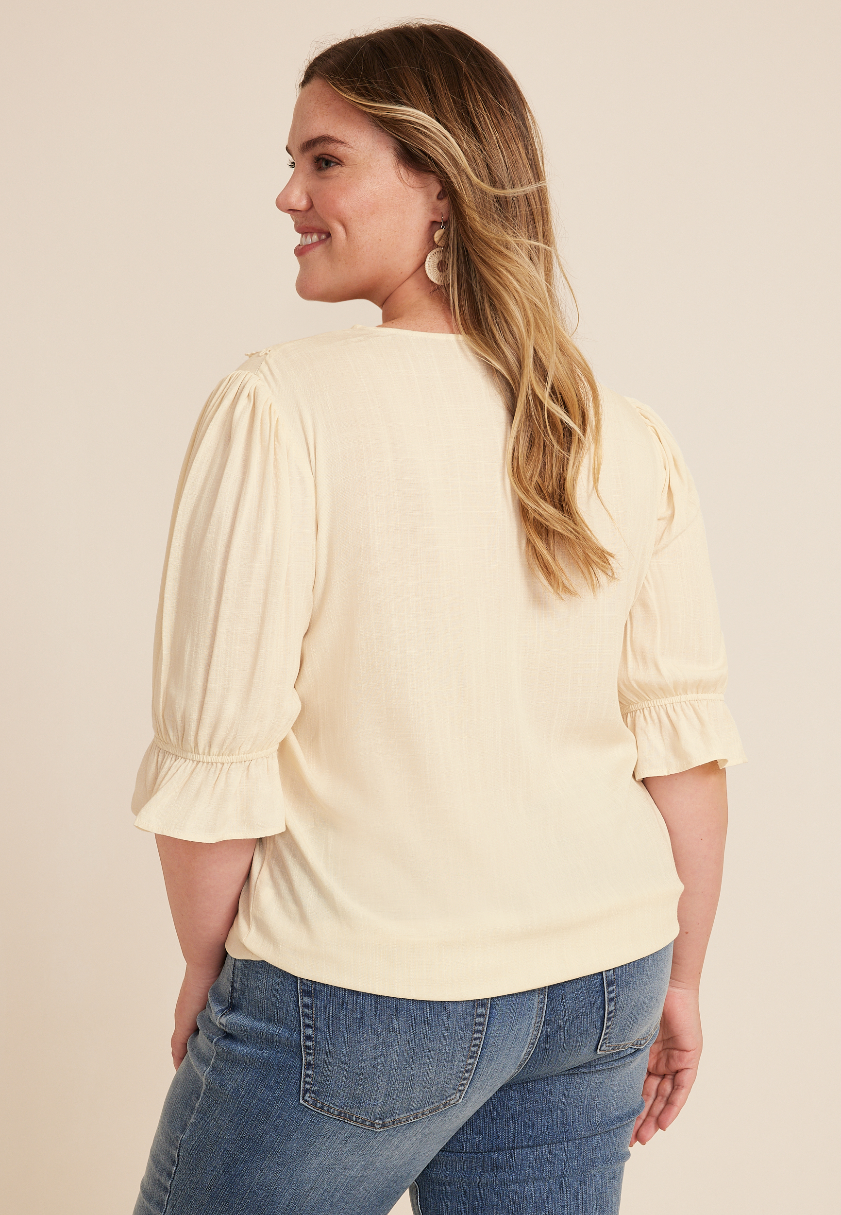 Plus Size Crochet Lace Bubble Hem Blouse, C4681, large