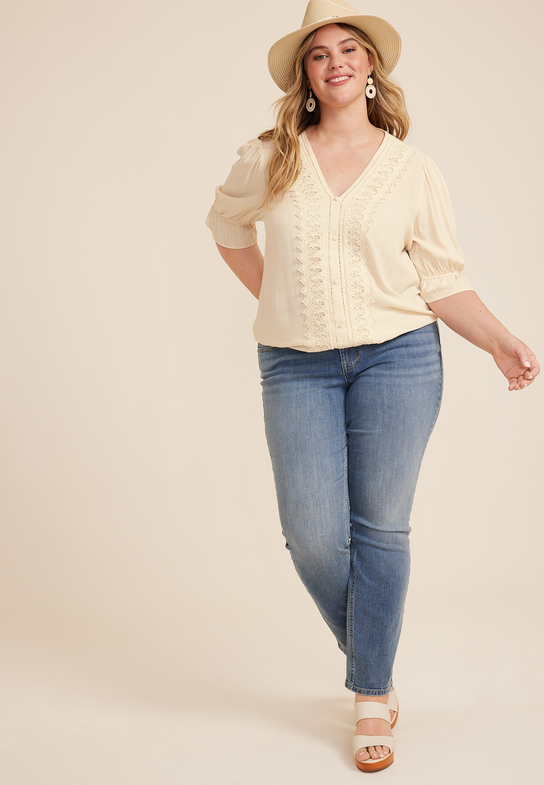 Plus Size Crochet Lace Bubble Hem Blouse, C4681, large