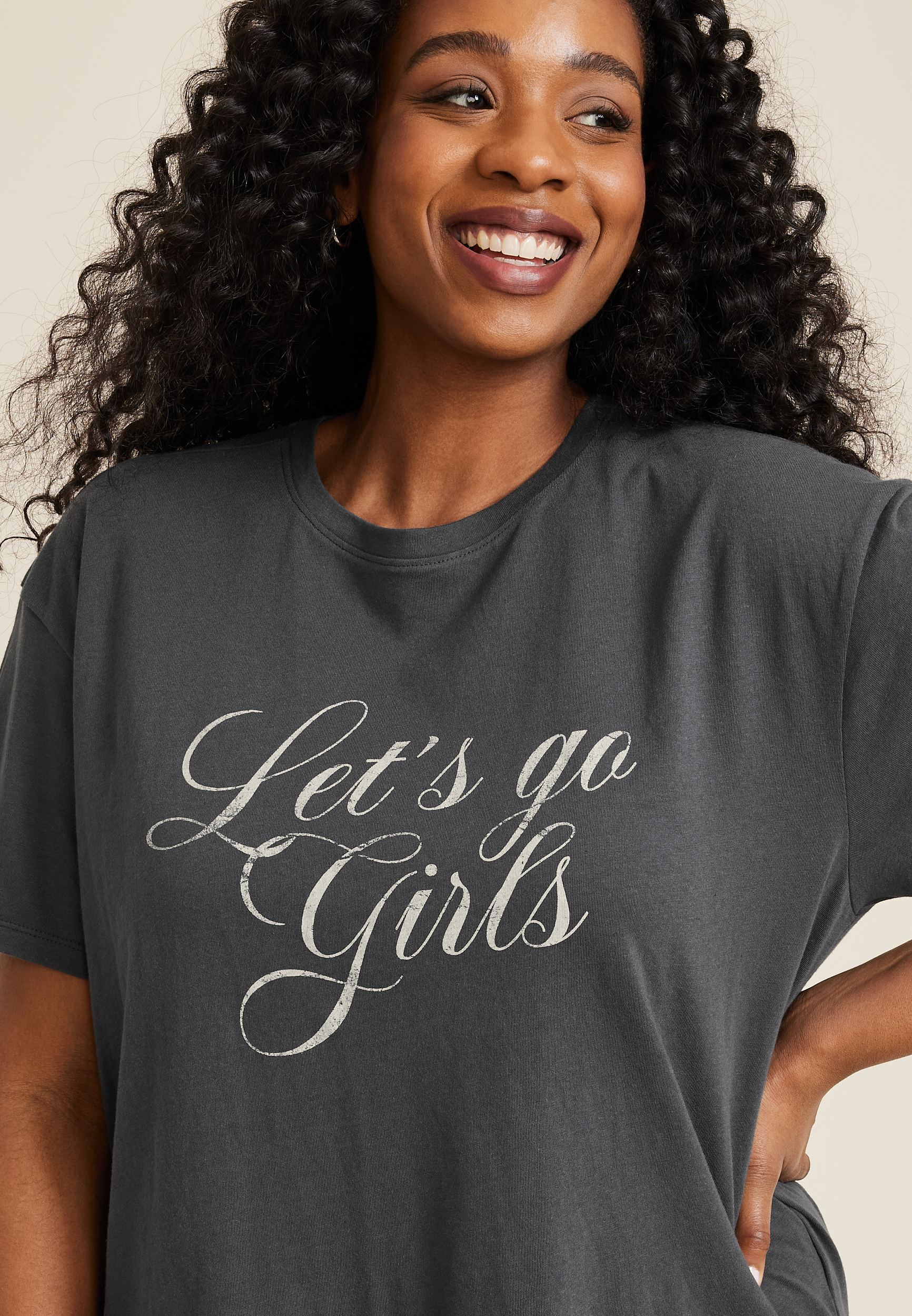 Plus Size Lets Go Girls Relaxed Fit Graphic Tee, PHANTOM BLACK, large
