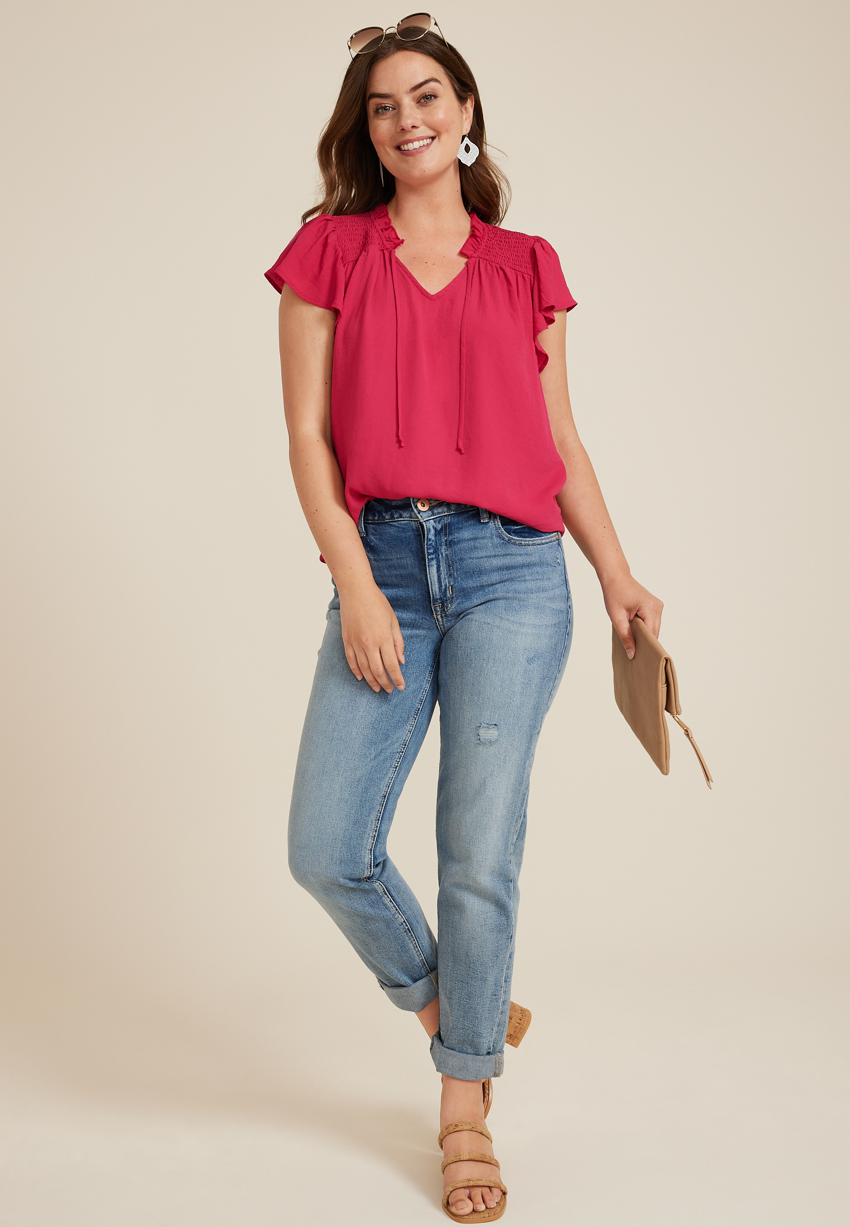 Flutter Sleeve Tie Front Blouse, C9709, large