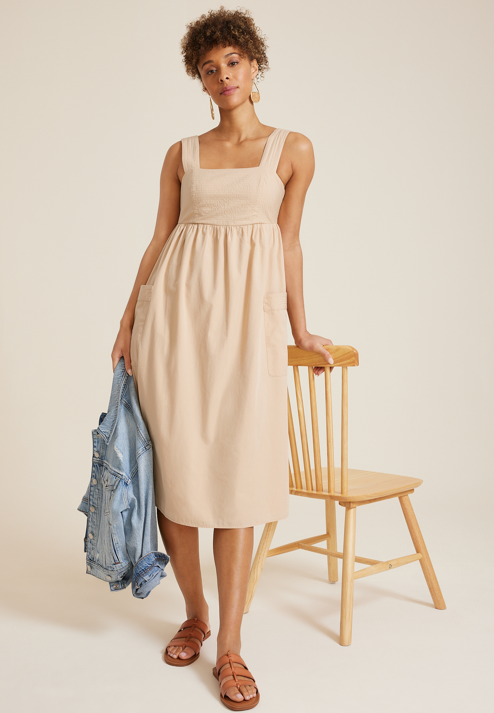 Sleeveless Poplin Midi Dress, C9703, large