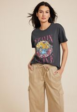 Stayin Alive Floral Skeleton Oversized Fit Graphic Tee, PHANTOM BLACK, small