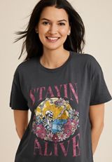 Stayin Alive Floral Skeleton Oversized Fit Graphic Tee, PHANTOM BLACK, small