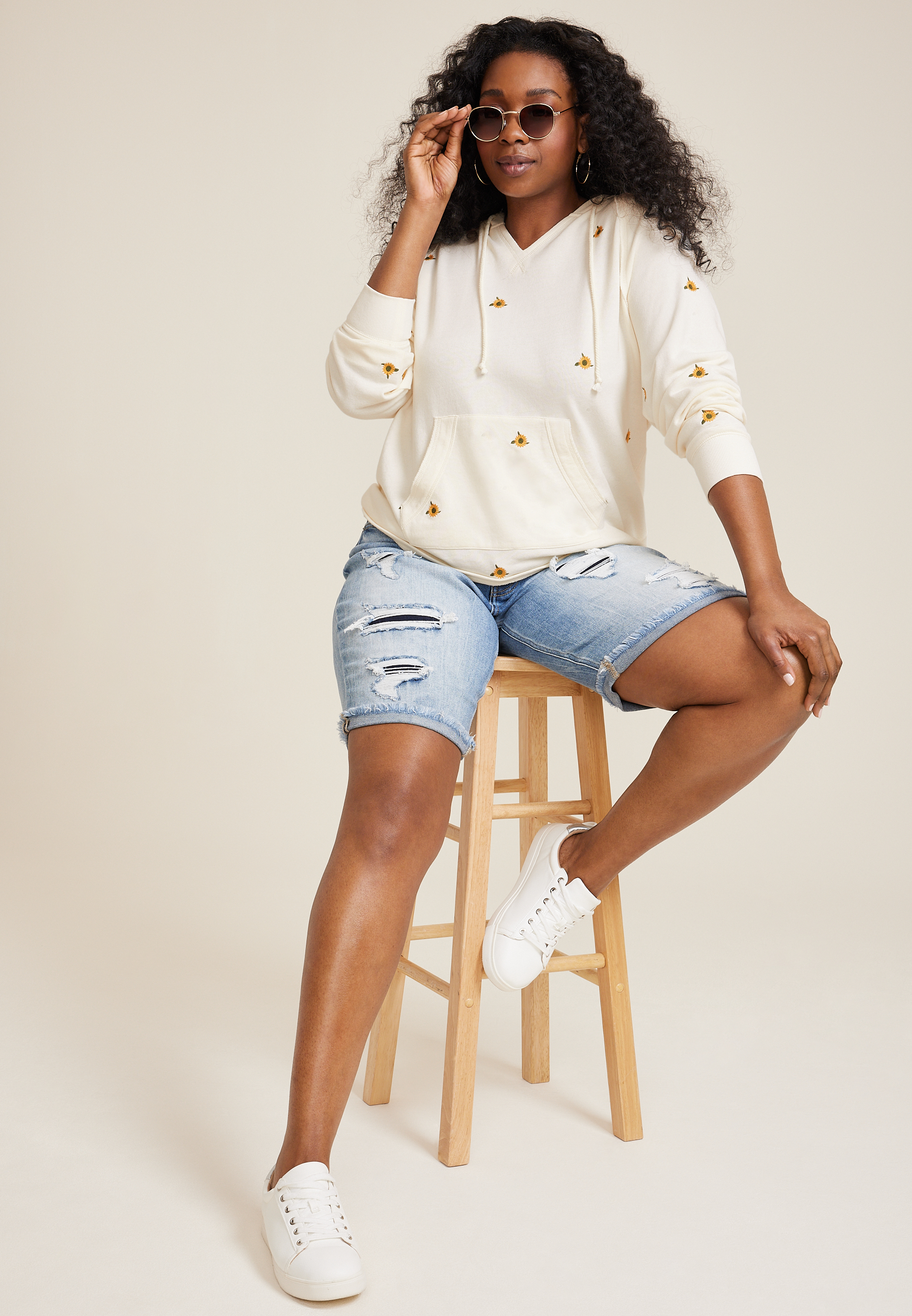 Plus Size French Terry Sunflower Hoodie, C3986, large