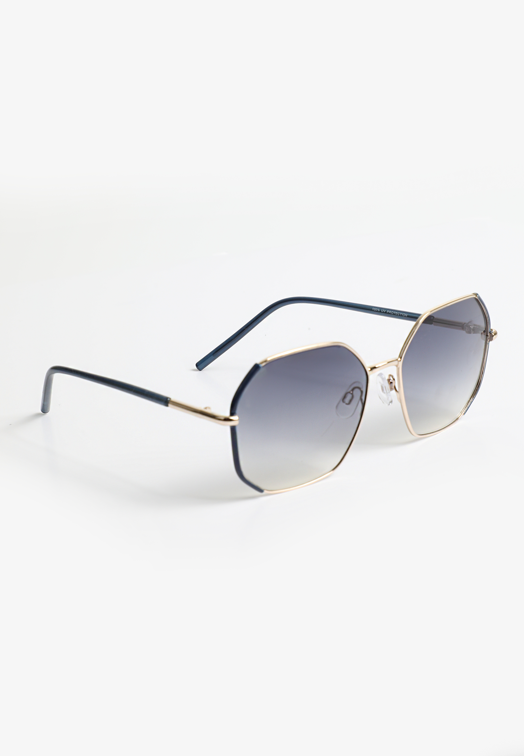 Navy And Gold Metal Octagonal Sunglasses | maurices