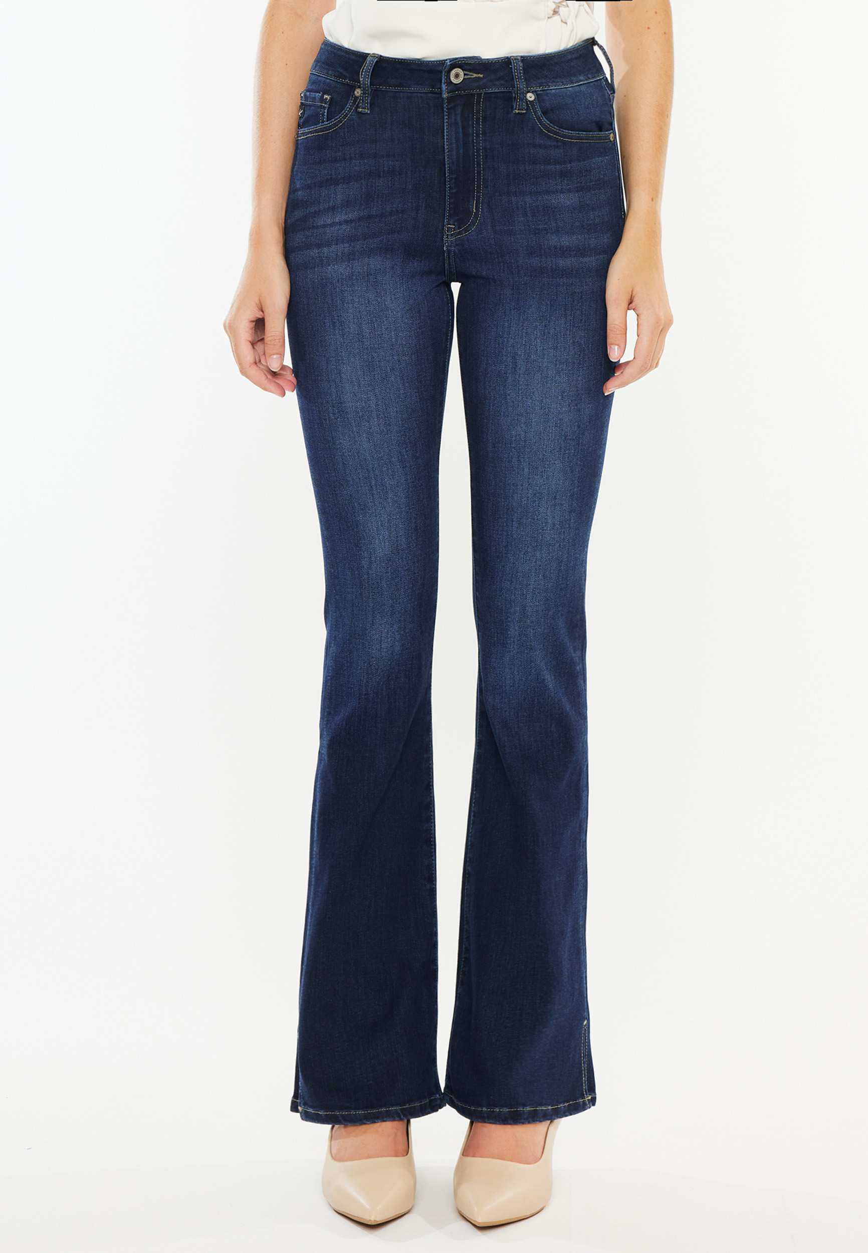 KanCan&trade; Dark High Rise Slit Hem Bootcut Jean, DARK SANDBLAST, large