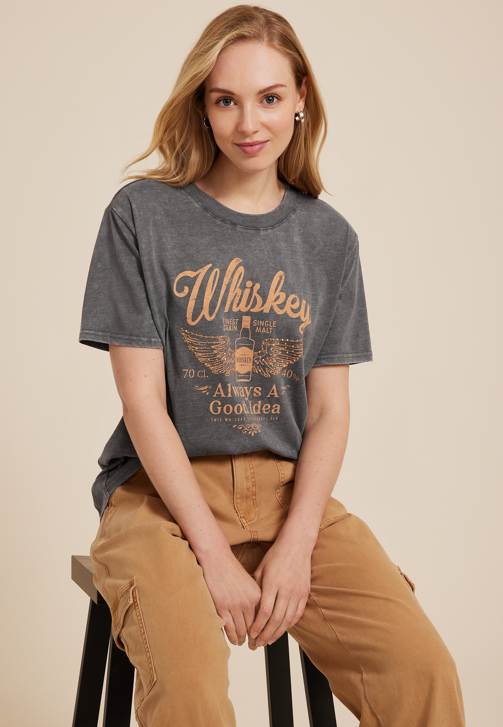 Whiskey Always A Good Idea Oversized Fit Graphic Tee