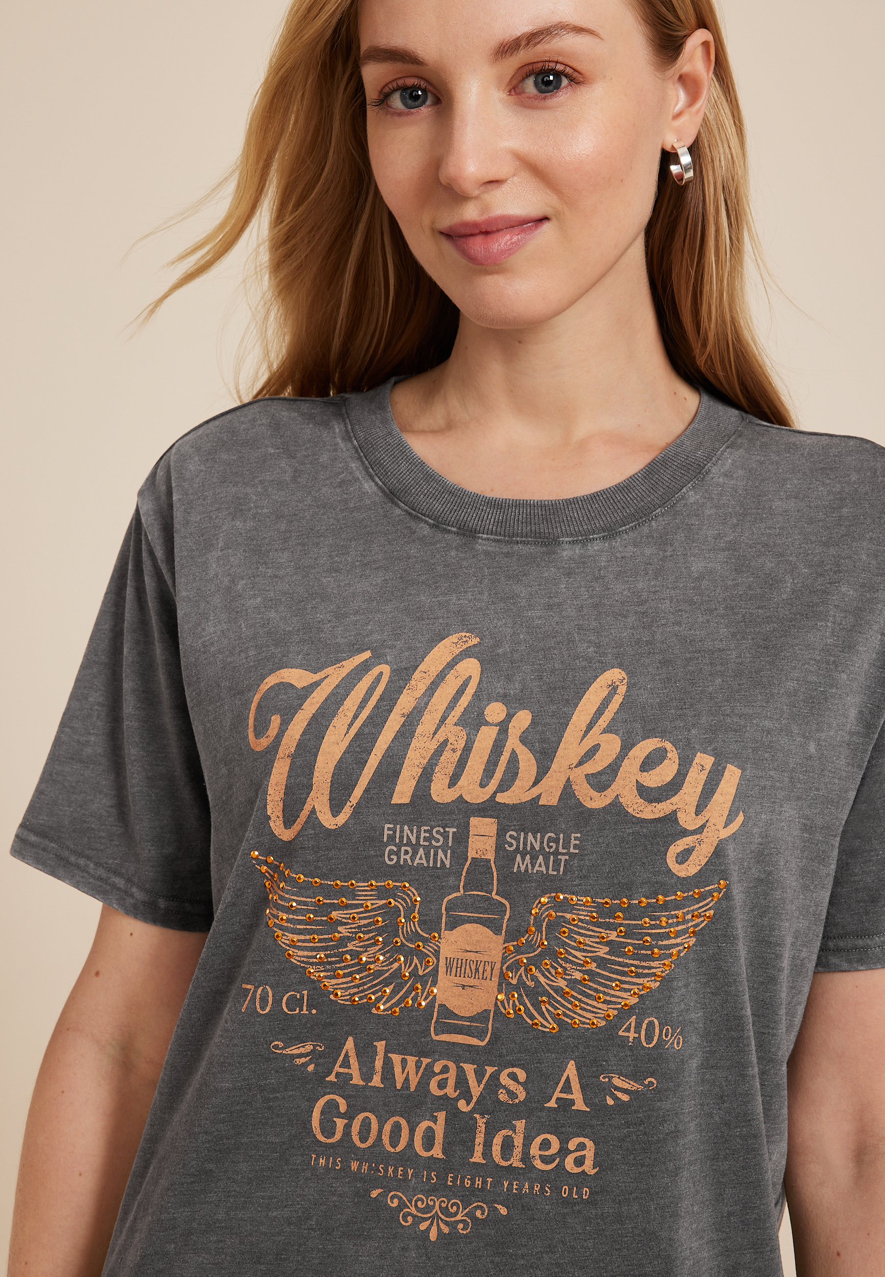 Whiskey Always A Good Idea Oversized Fit Graphic Tee, C829, large