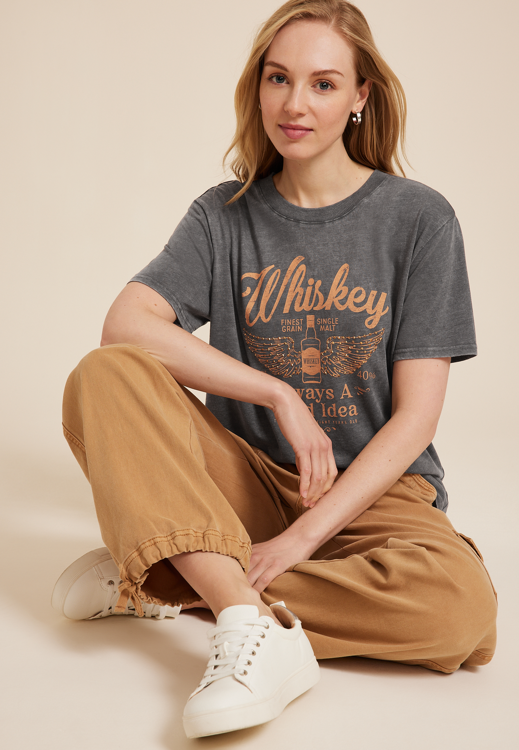 Whiskey Always A Good Idea Oversized Fit Graphic Tee, C829, large
